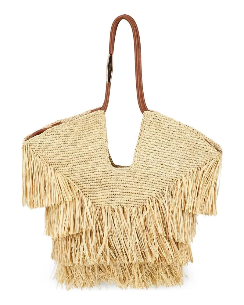 Zimmermann Goldentime Medium Raffia Tote Bag Beige