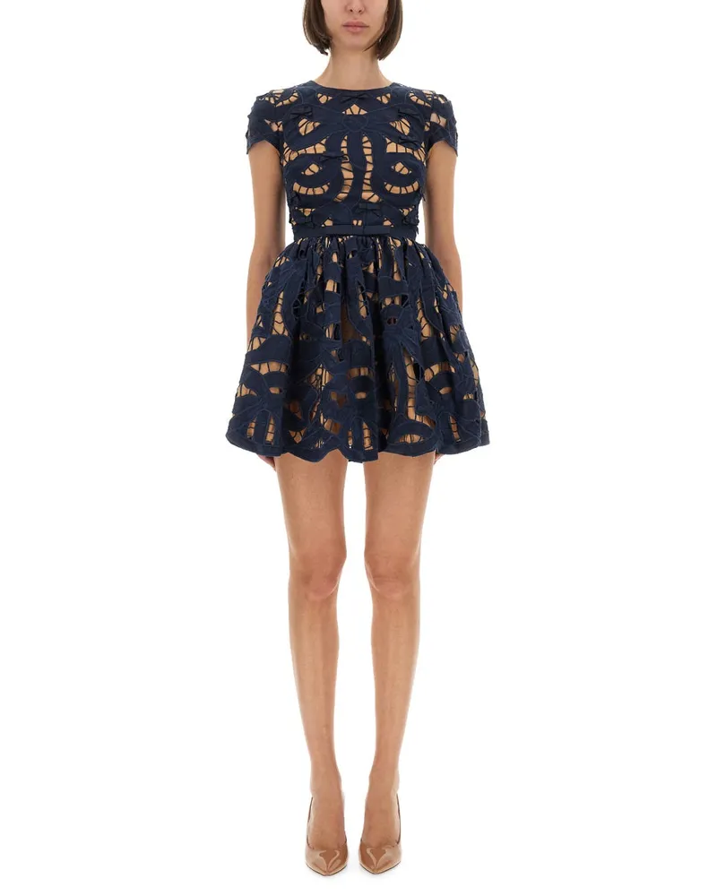 Self-Portrait Self -Porträt -Mini -Kleid mit Bogen Blue