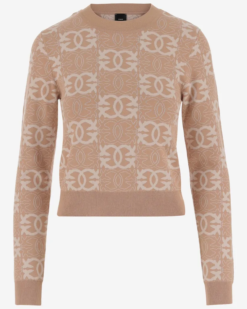 Pinko Love Birds Strickkleidung in Viskose -Mischung Beige