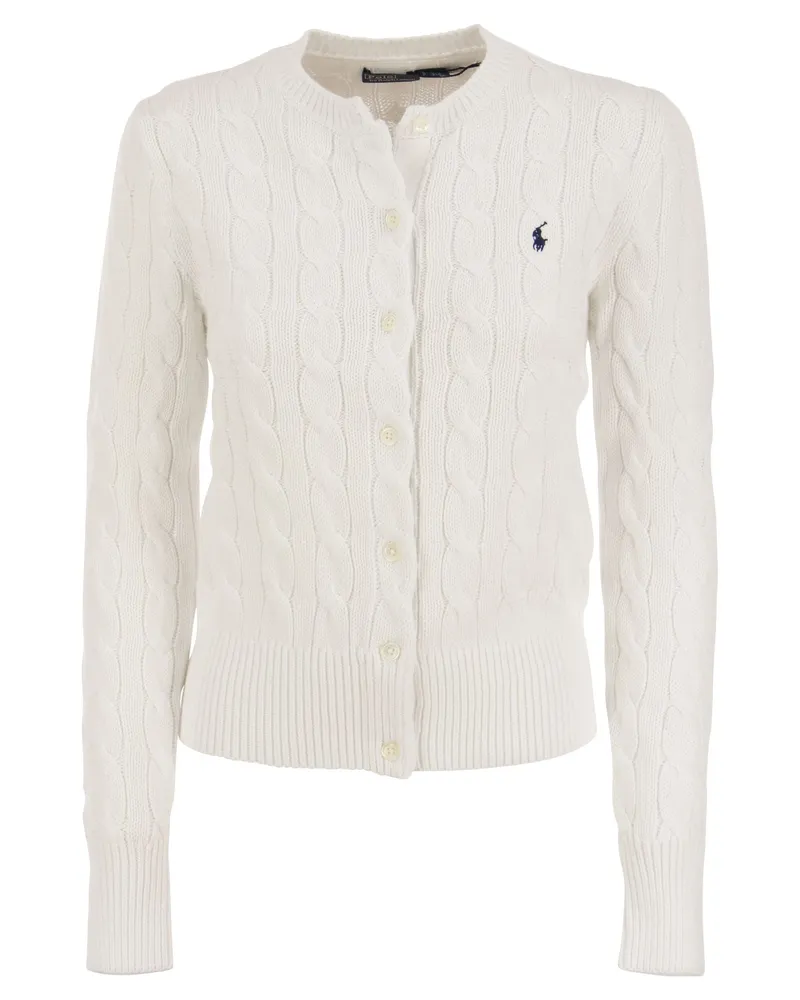 Ralph Lauren geflochtene Baumwoll -Strickjacke White