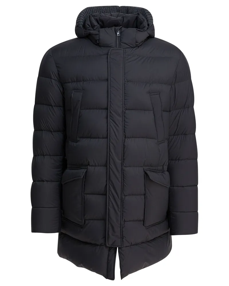 Herno Lange Daunenjacke mit Kapuze Grey