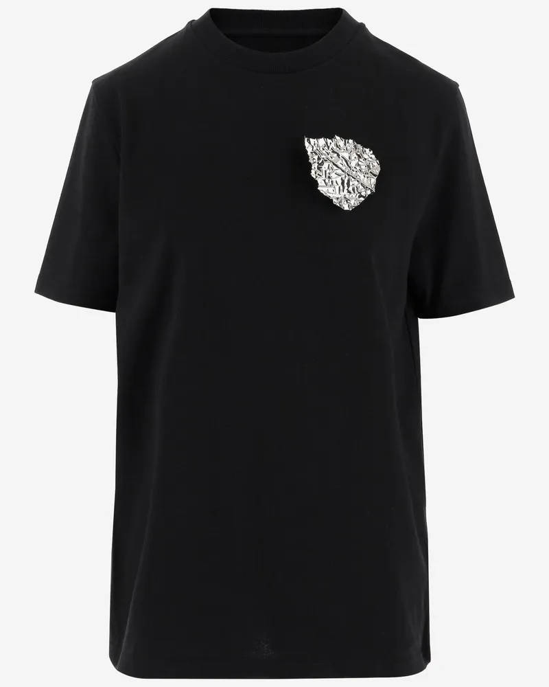 Jil Sander Cotton T -Shirt mit Blattbrosche Black