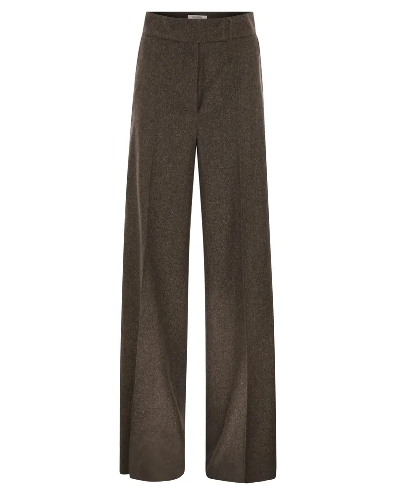 Max Mara Billy1234 Hose mit weitem Bein aus Wollflanell Brown