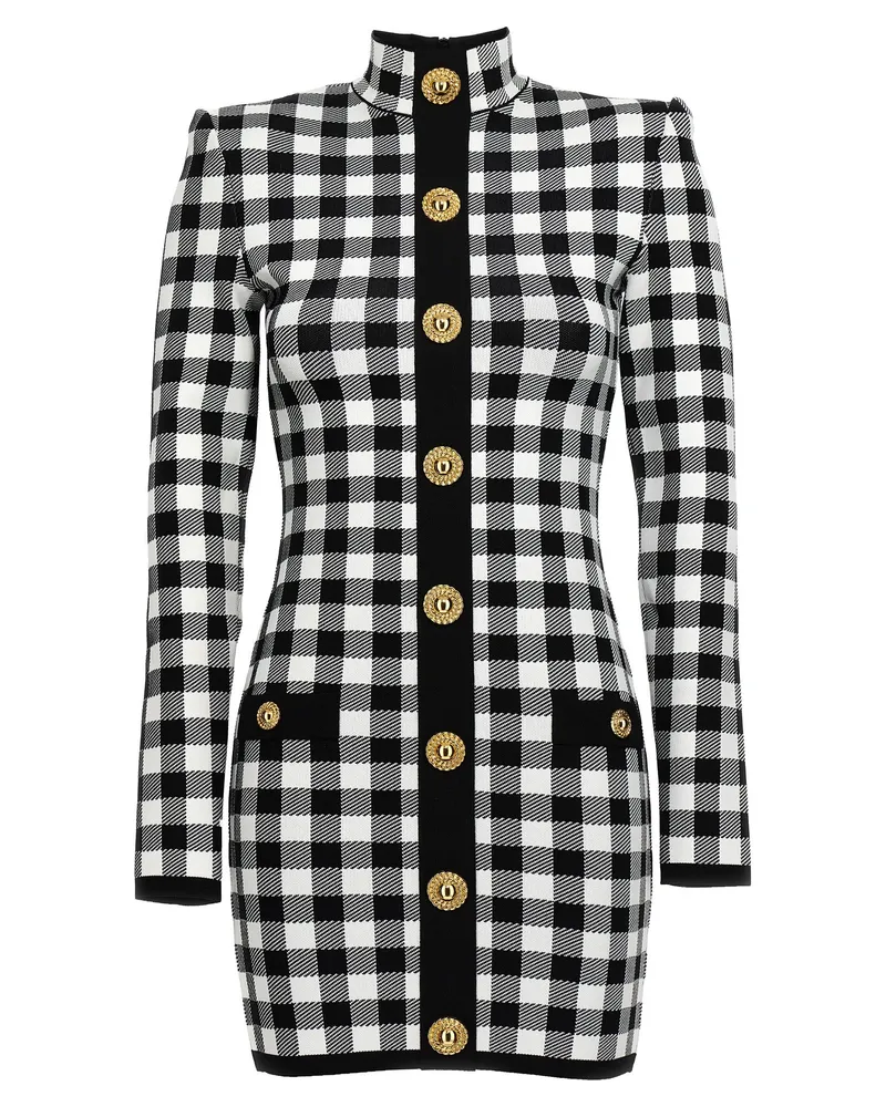 Balmain Vichy Strickkleid White