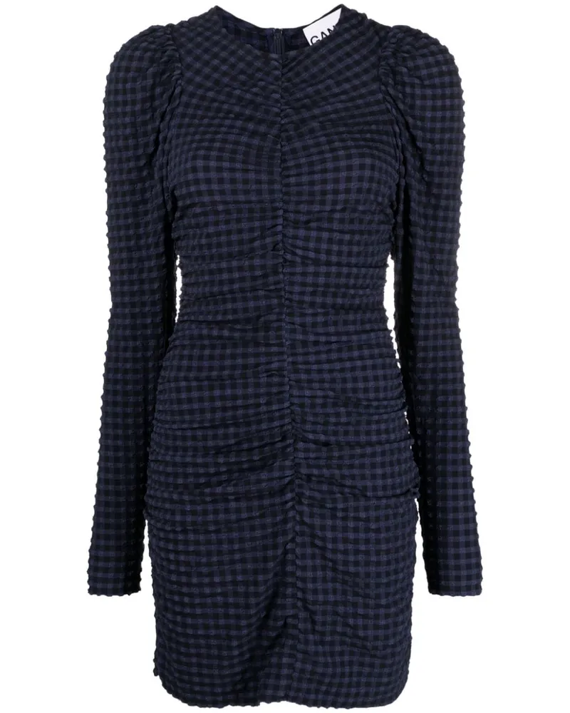 Ganni Stretch Seersucker oder Hals Mini Kleid 