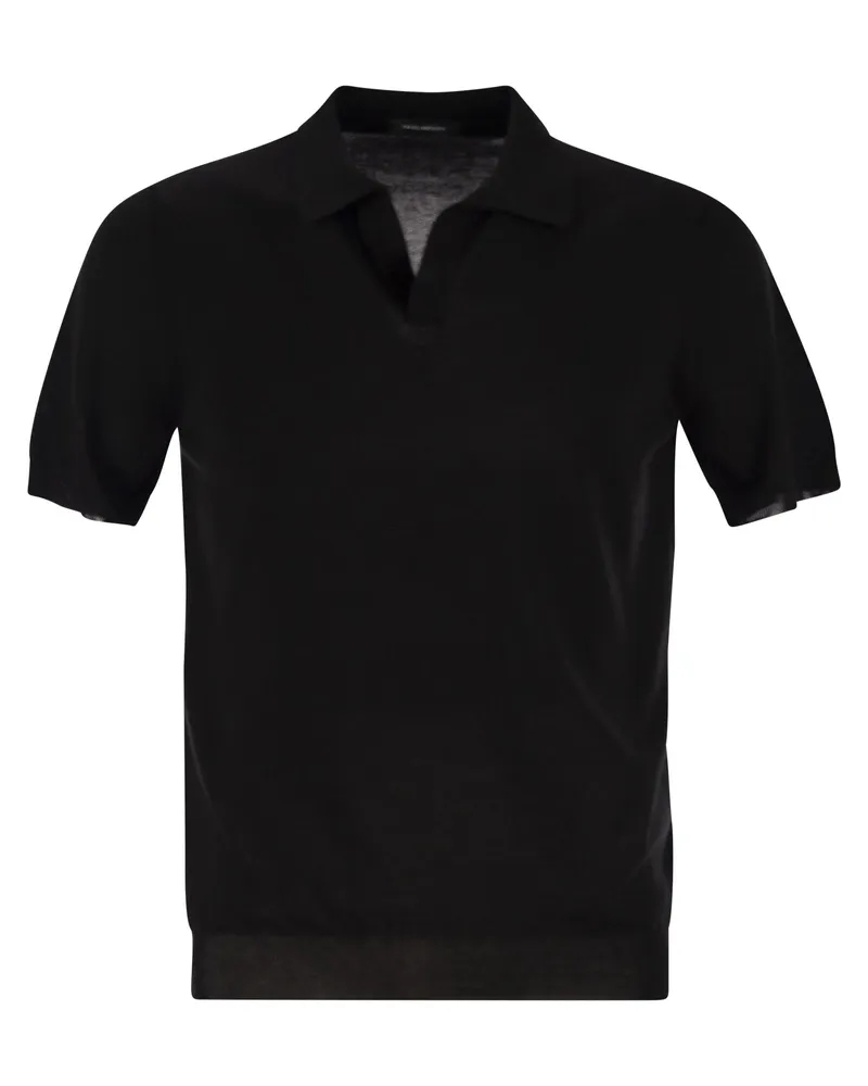 Tagliatore Basic kurzärmelige Baumwollpolo -Hemd Black