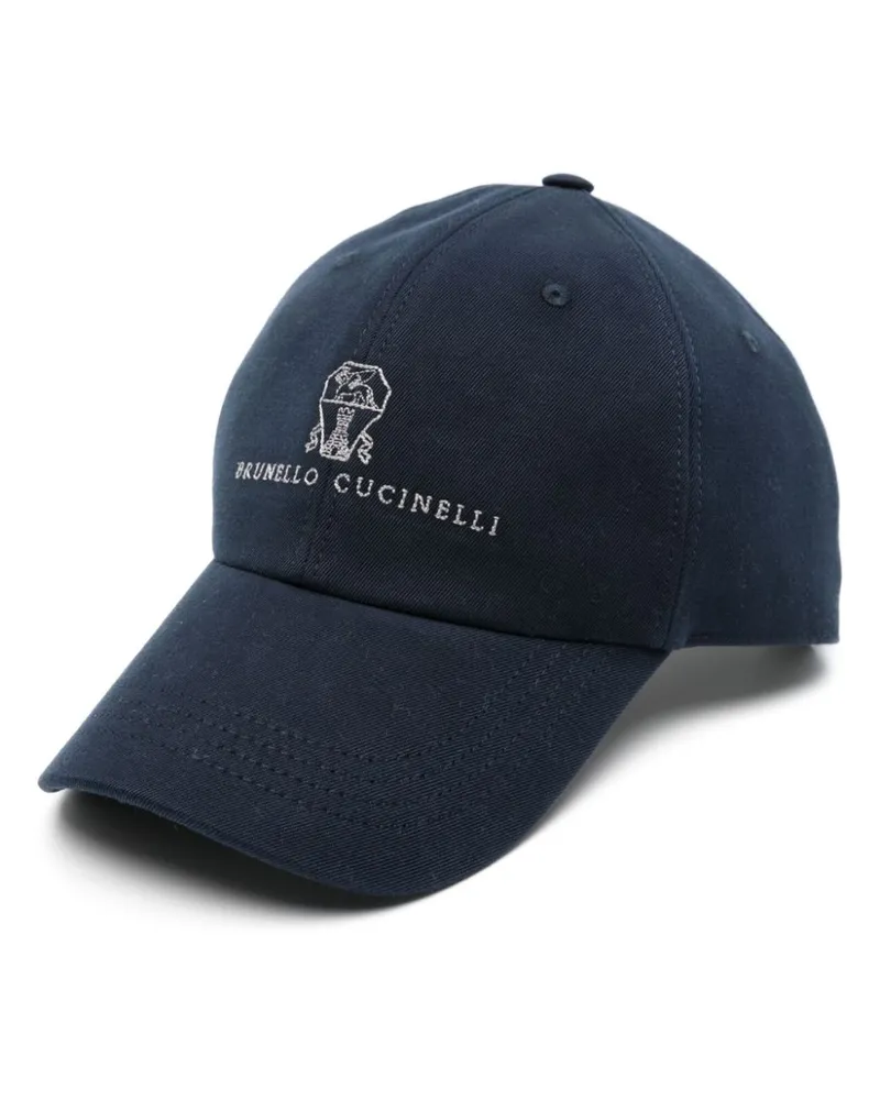 Brunello Cucinelli Logo Baumwollbaseballkappe Blue