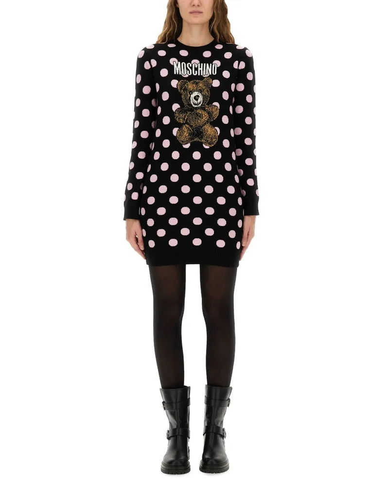 Moschino Polka Punktkleid mit Logo Black