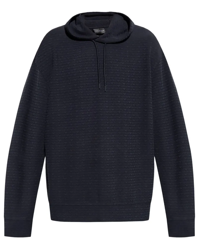 Emporio Armani Allover Logo Hoodie Blue