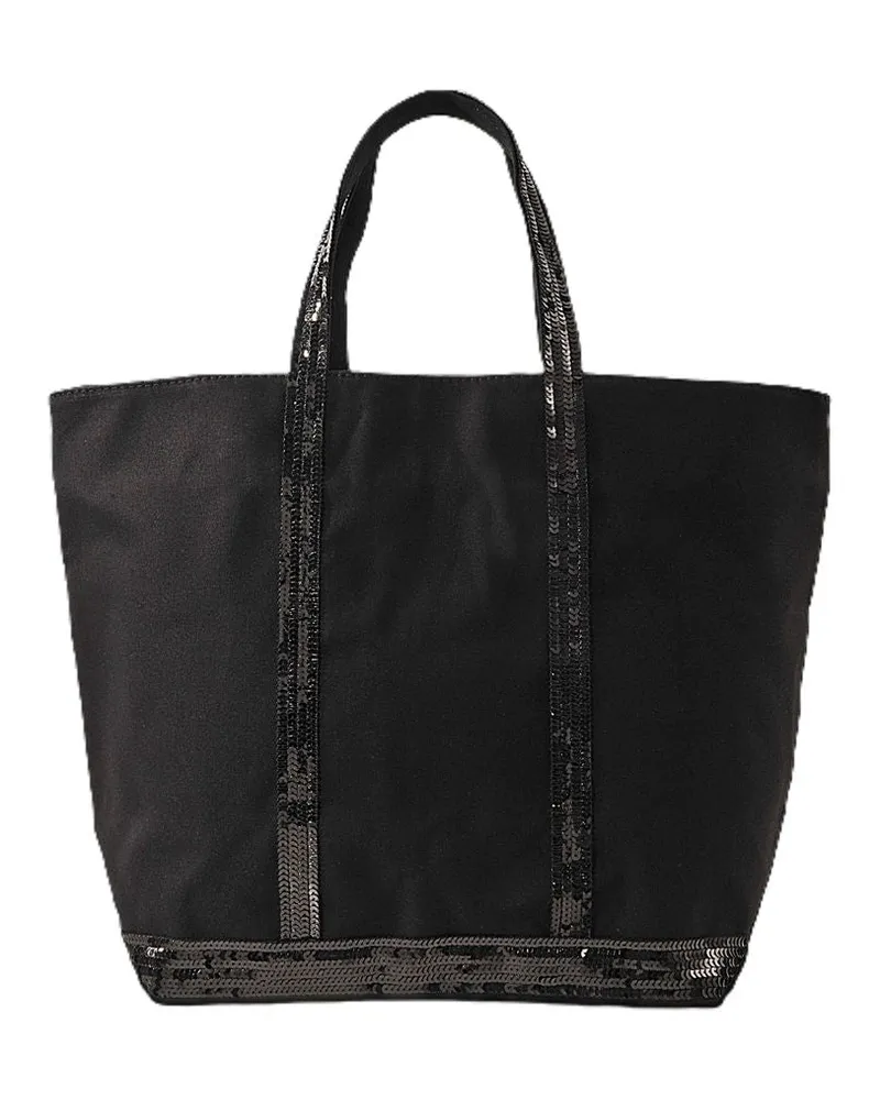 Vanessa Bruno Schwarze Tragetasche aus Segeltuch und Pailletten L + Reißverschluss Schwarz