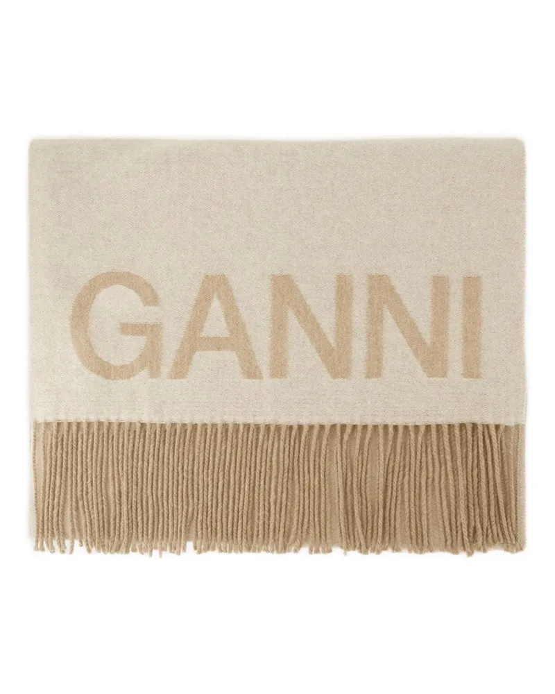 Ganni Fransenschal  Wool Beige Weiß