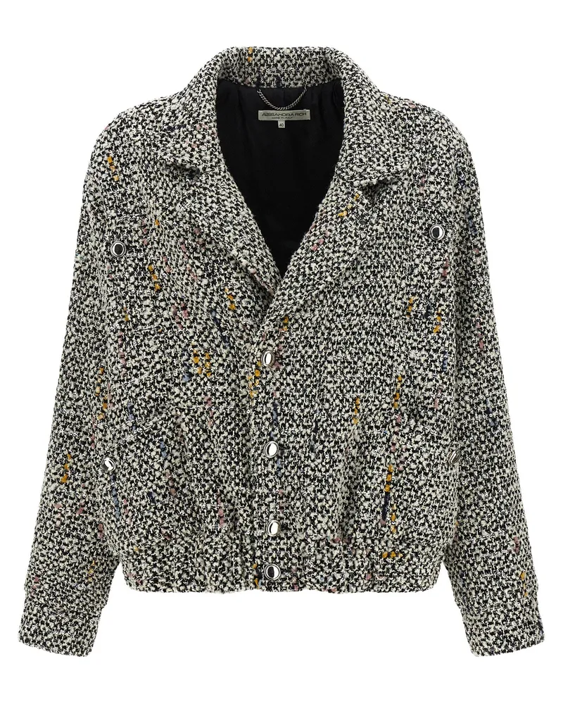 Alessandra Rich Tweed Bomber Jacke White