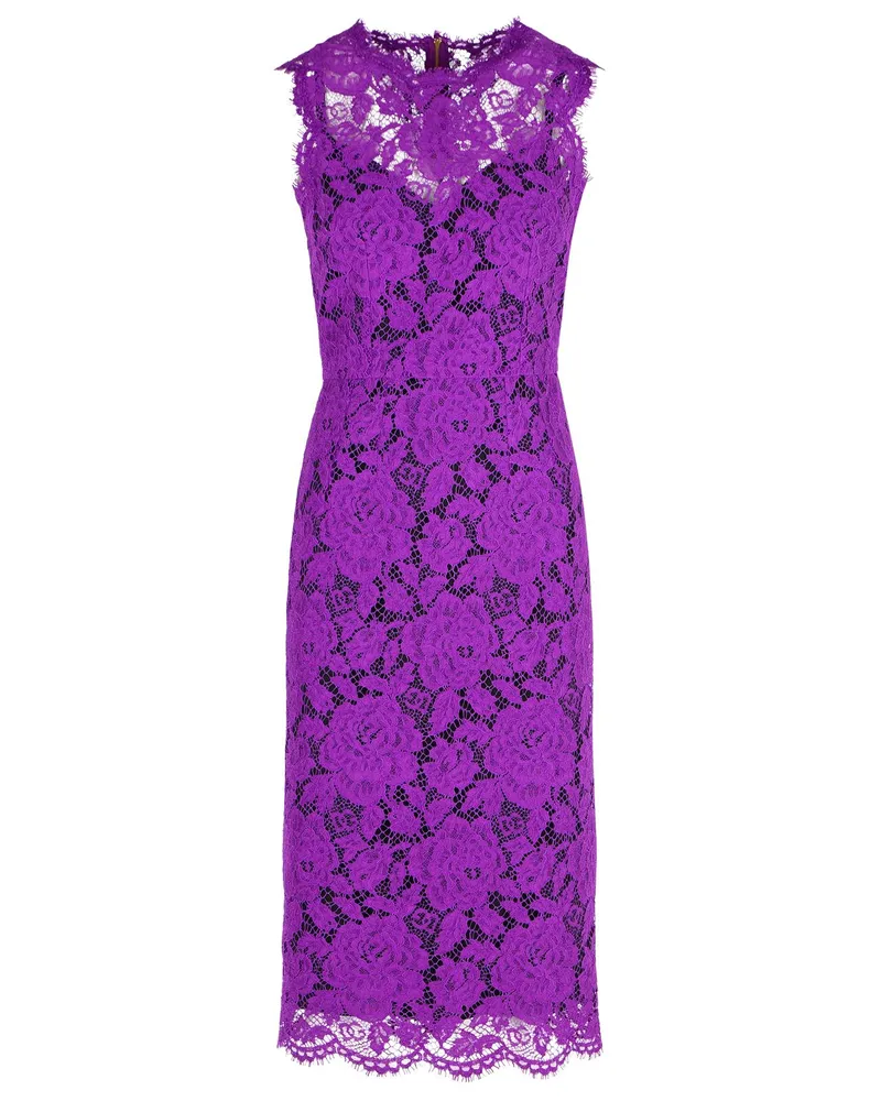Dolce & Gabbana Longuette' Purple Stretch Lace Dress Violet