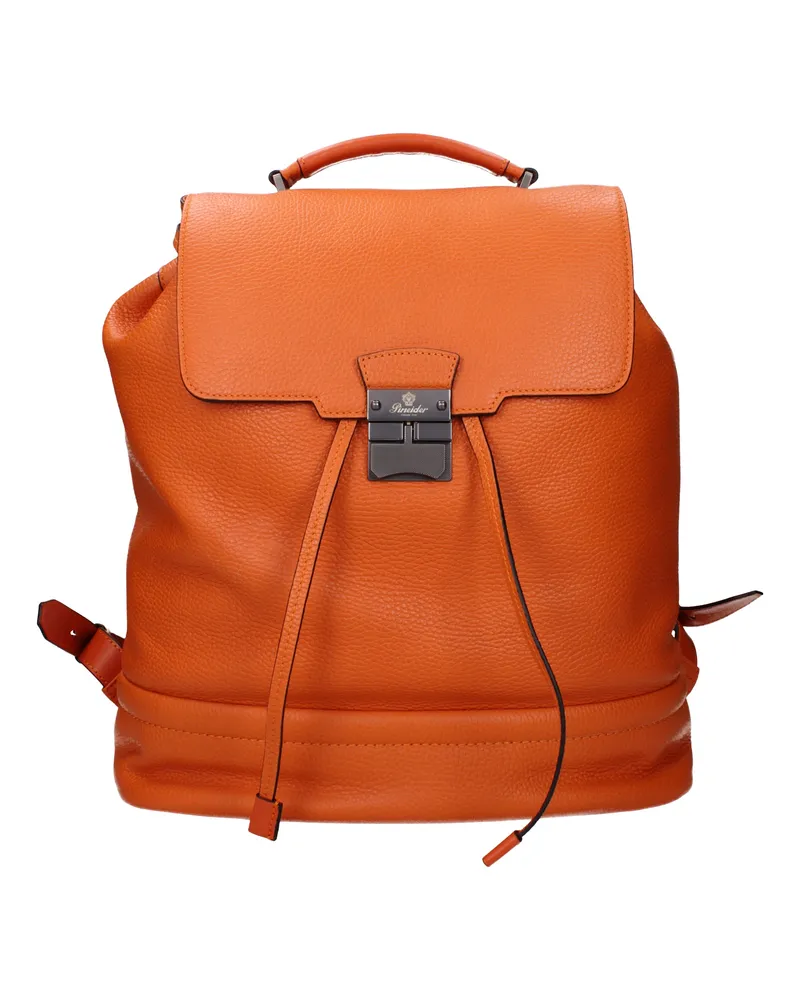Pineider Herrens Orangefarbene Lederrucksäcke und Messenger-Taschen -