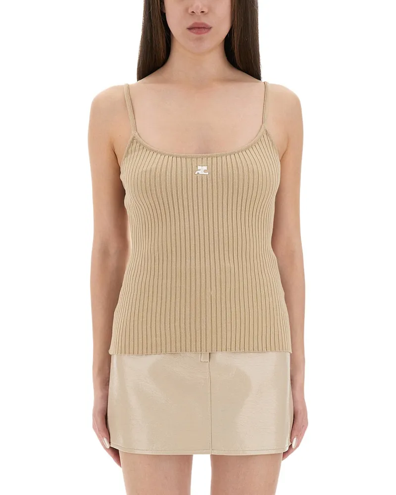 Courrèges Courreves "Uedition" Strick -Tanktop -Top Beige