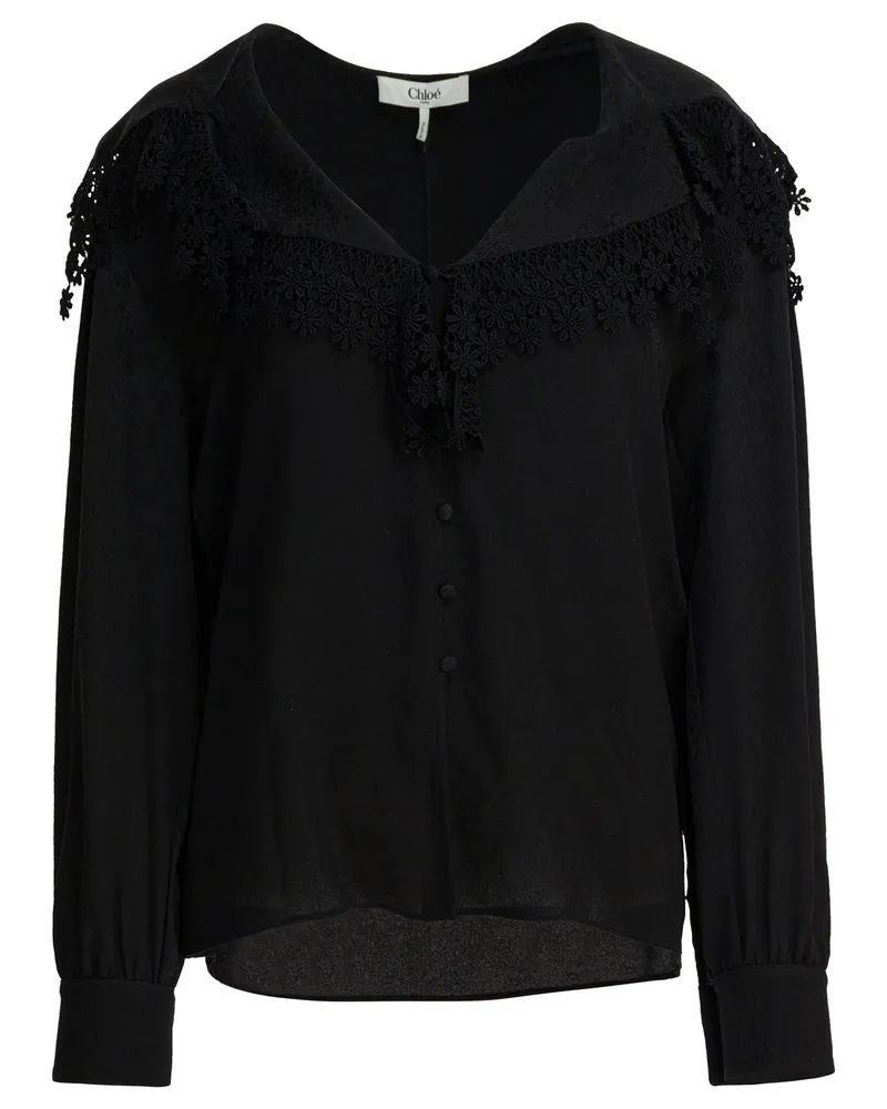 Chloé Bluse mit Spitzenkragen Black