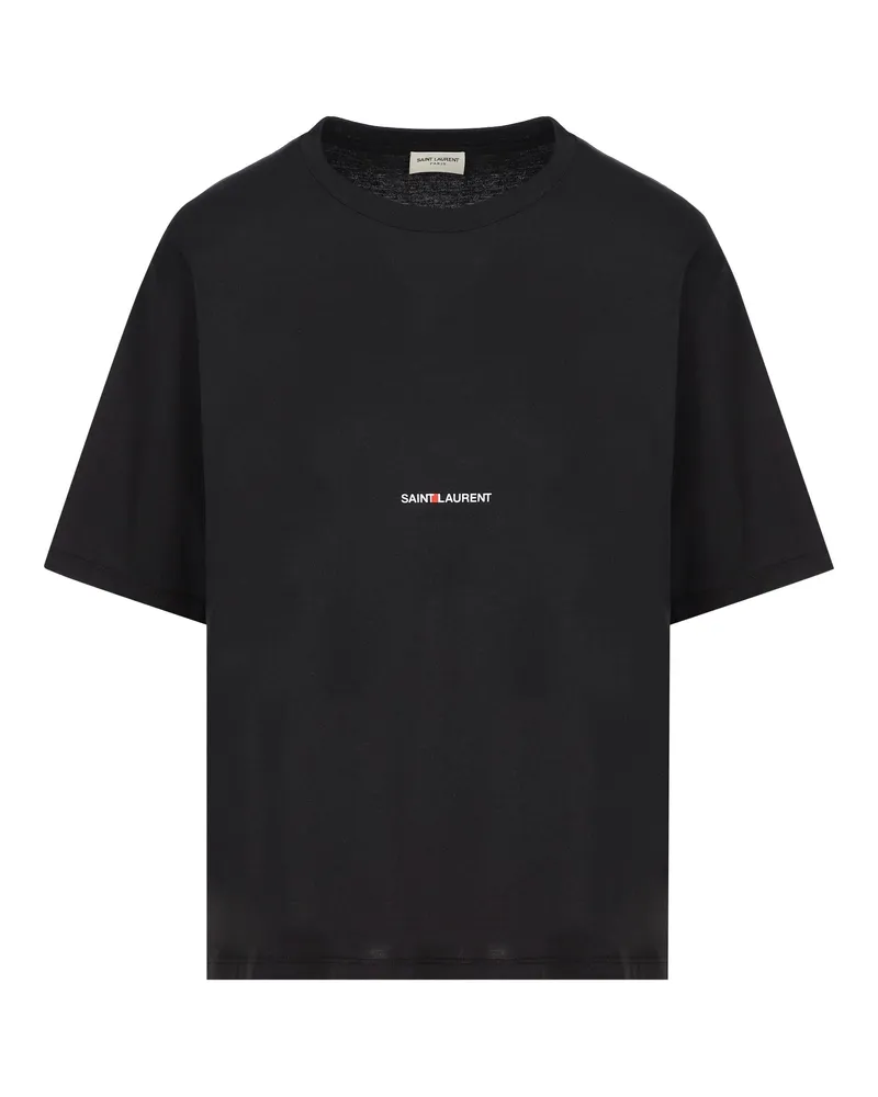 Saint Laurent Damens Schwarzes T-Shirt aus Bio-Baumwolle -