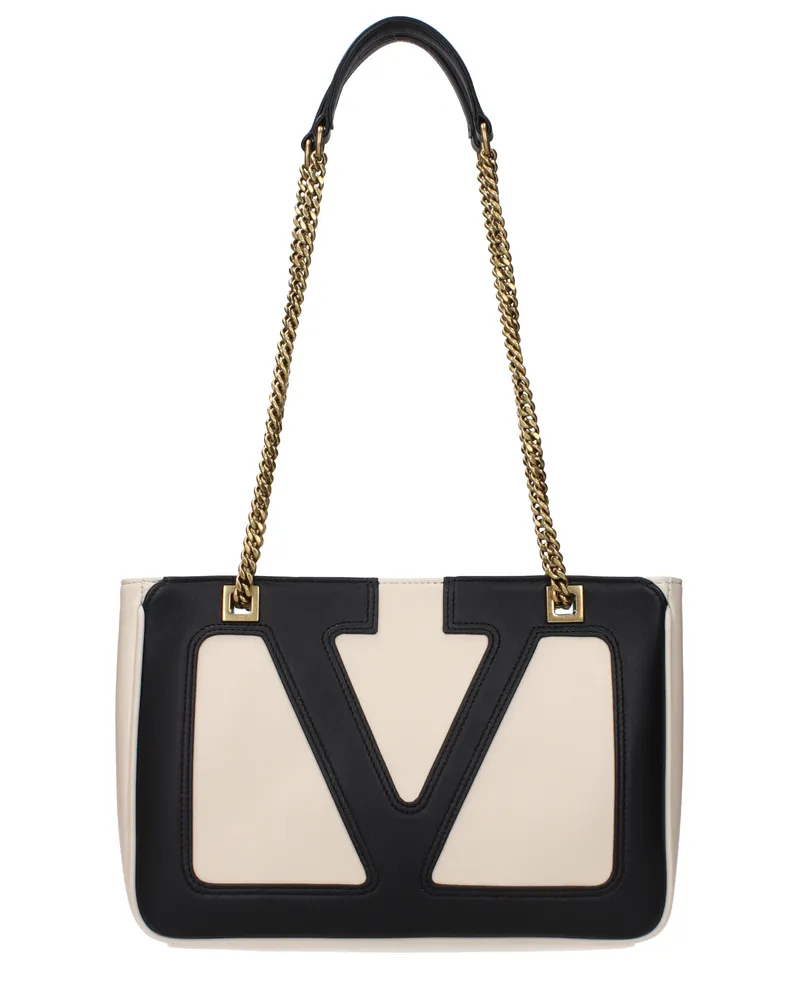Valentino Garavani Damens Umhängetasche Beige/Schwarzes Leder -