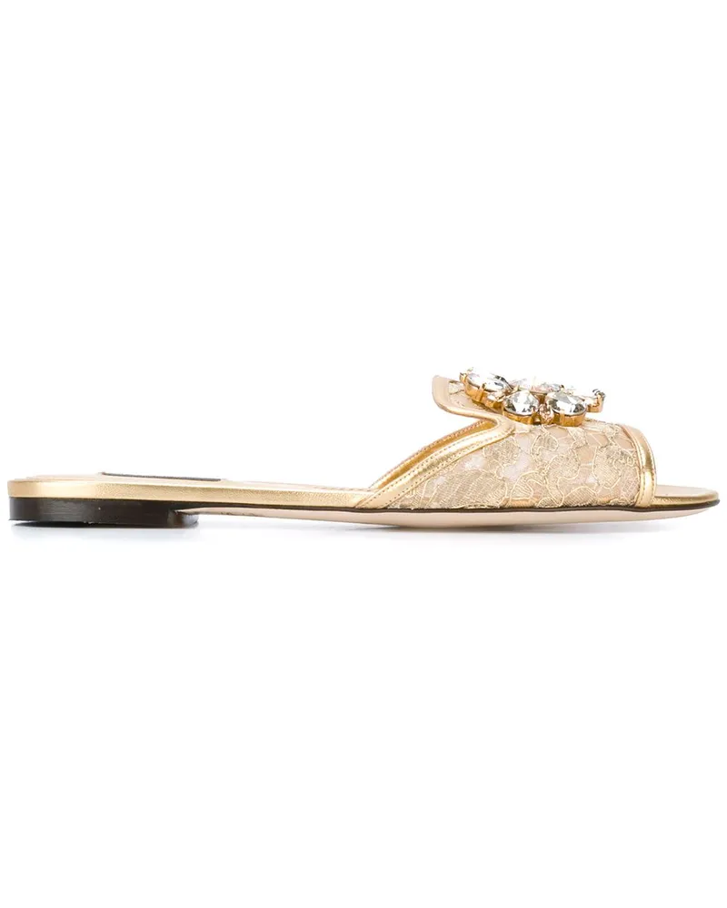 Dolce & Gabbana Regenbogen flache Spitzensandalen Golden