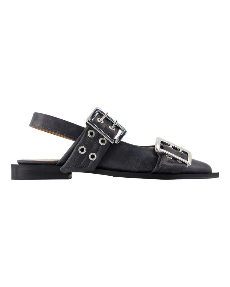 Ganni Weibliche Schnalle Vintage Ballerinas  Leder grau Grey