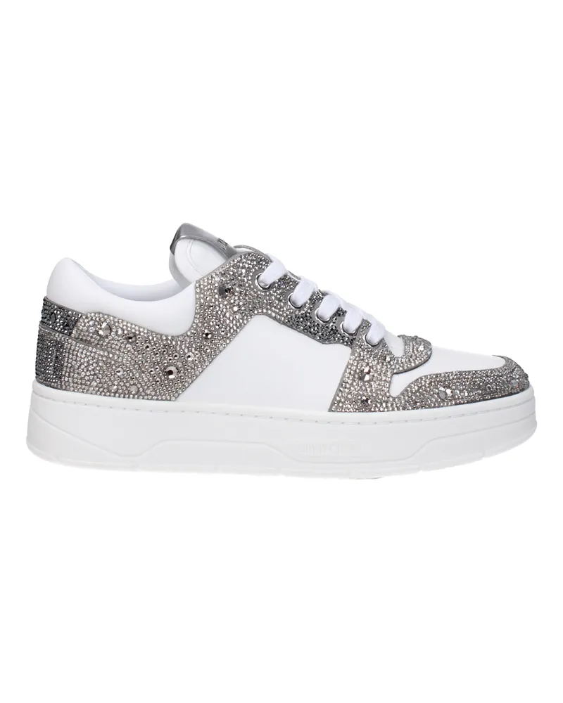 Jimmy Choo Sneakers Florent Damens Weiß/Silberfarbenes Leder -