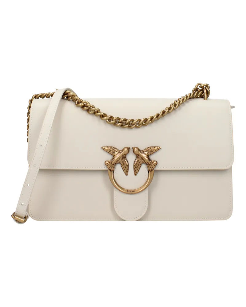 Pinko Damens Love One Umhängetasche Beige/Elfenbein Leder -