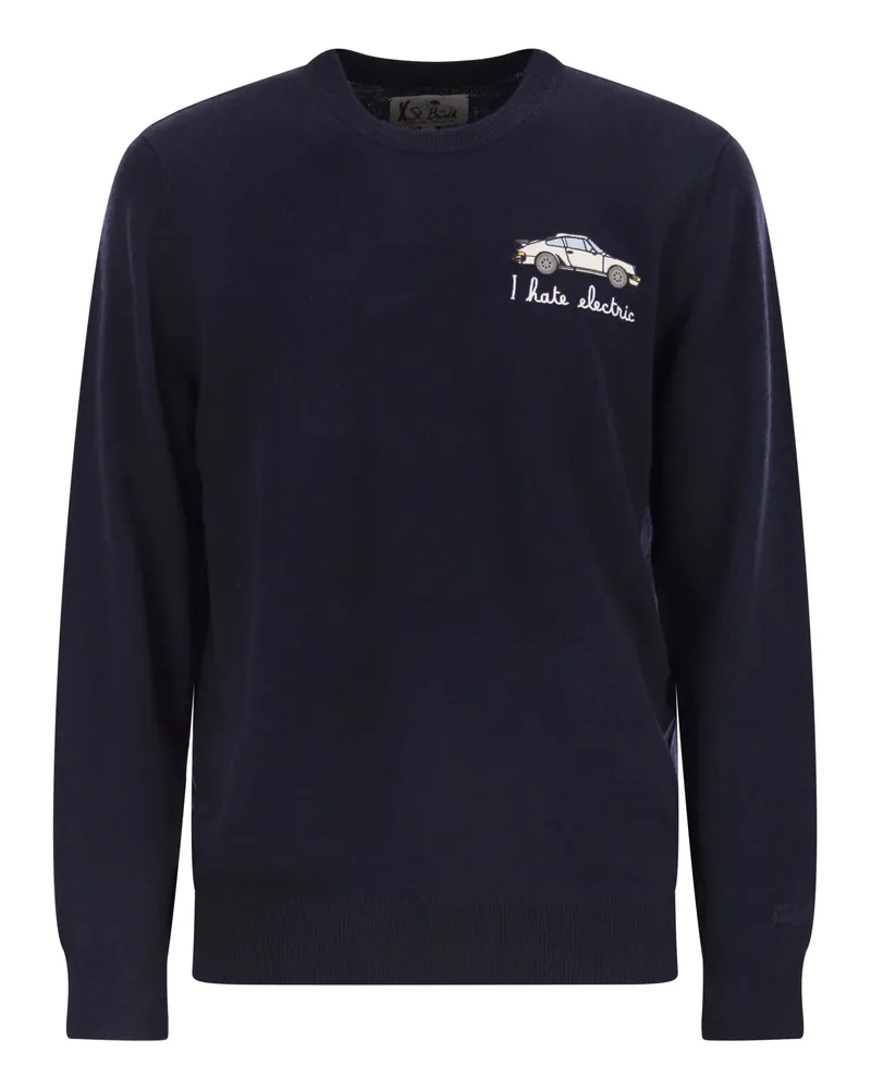 MC2 Saint Barth Heron Crew Halsspringer mit Stickerei auf der Brust Blue