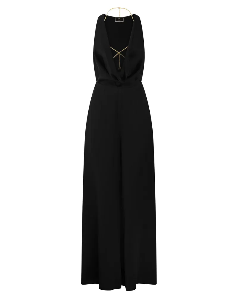 Elisabetta Franchi Fluid Crepe Overall mit BH -Zubehör Schwarz