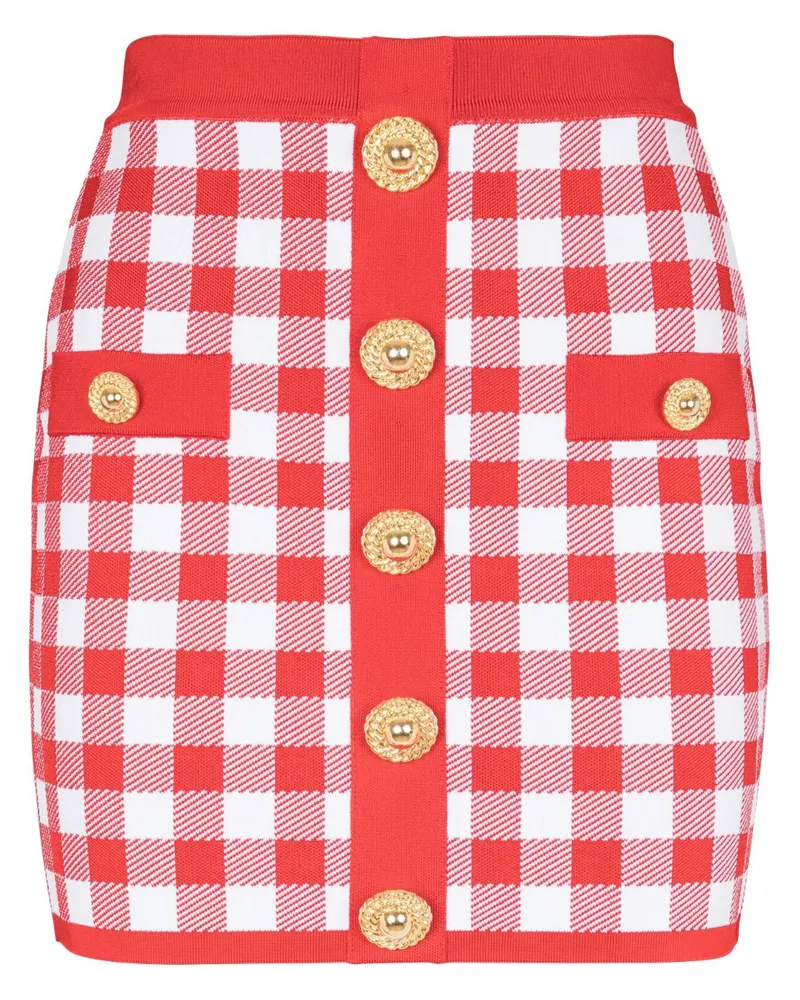 Balmain Vichy Buttoned Minirock Red