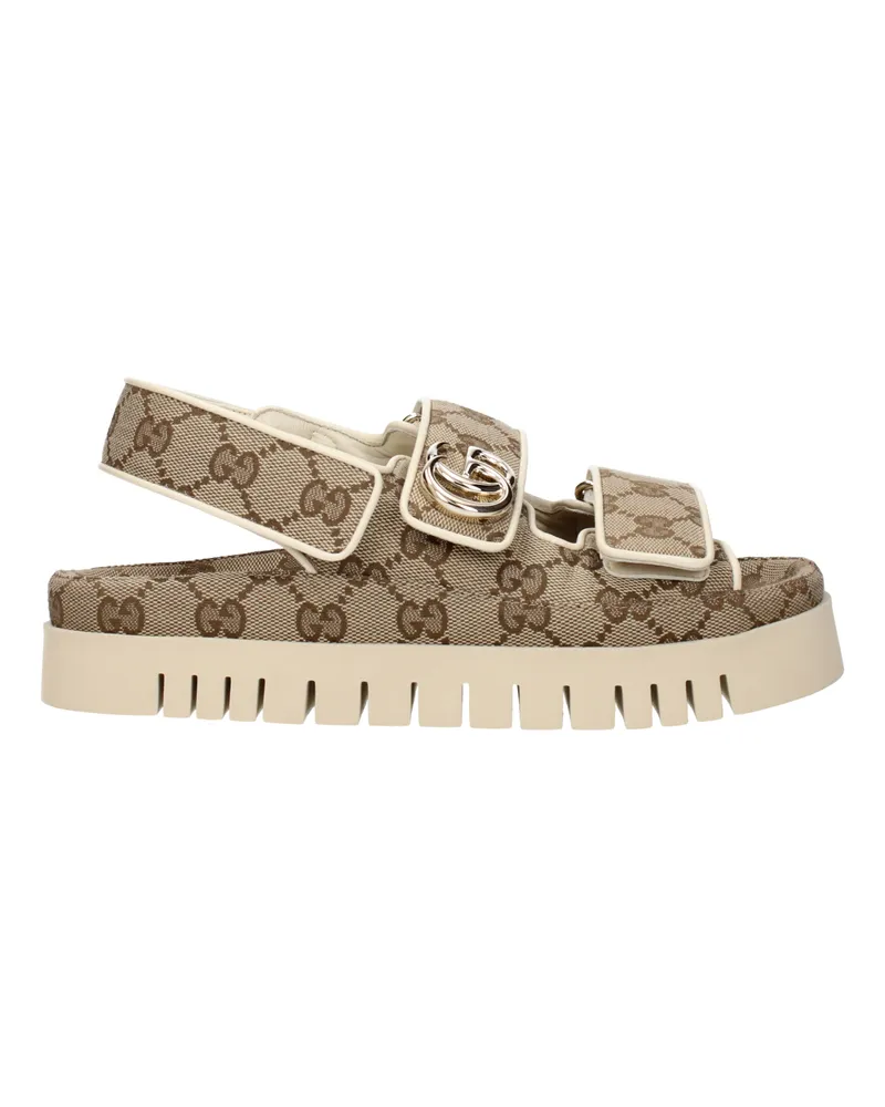 Gucci Damens Beige/ebenholzfarbene Stoffsandalen und Clogs -