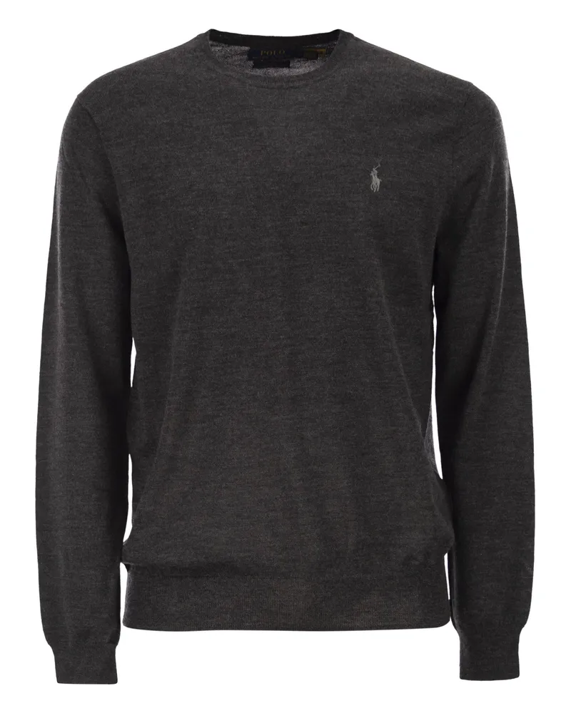 Ralph Lauren Slim Fit Waschbarer Rundhalspullover aus Wolle Anthracite