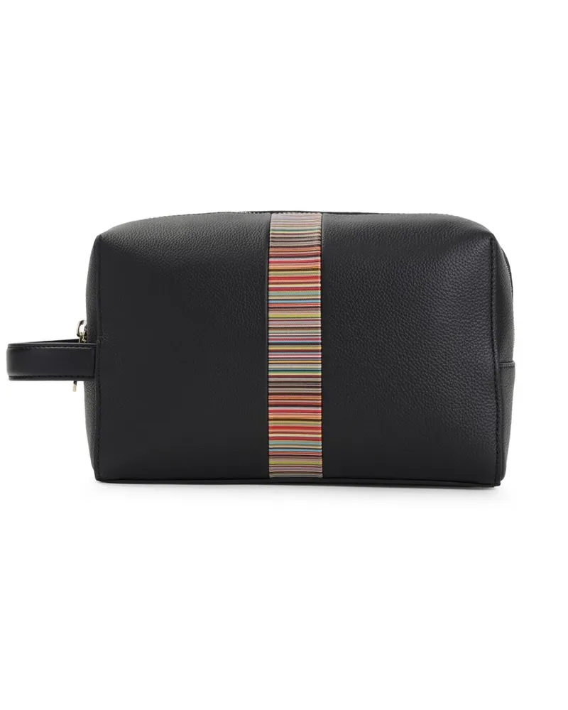 Paul Smith Signature Stripe Leder Waschbeutel Black