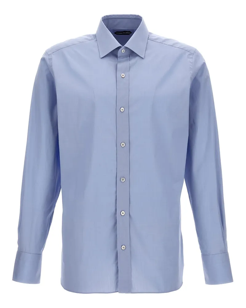 Tom Ford Poplin -Baumwollhemd Hellblau