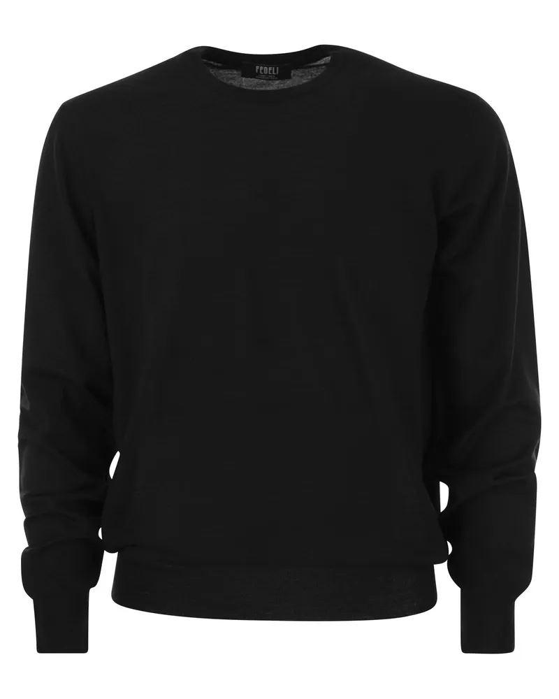 Fedeli Crew Neckpullover in Wolle Schwarz