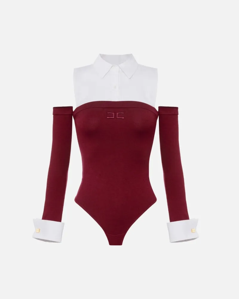 Elisabetta Franchi Viskose und Popelinbodysuit Bordeaux