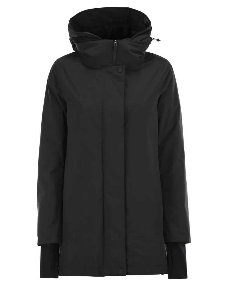 Herno A-geformte Daunenjacke mit Kapuze, 2 Schichten Black
