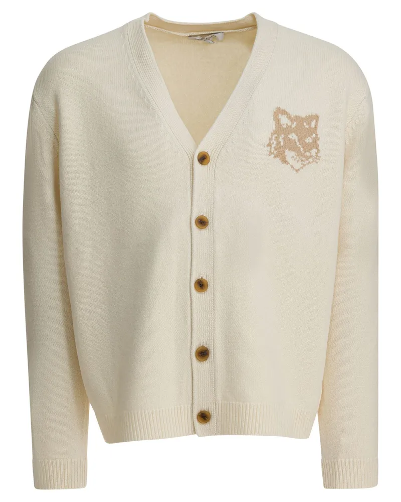 Kitsuné Fox Head Intarsien-Merino-Cardigan Beige