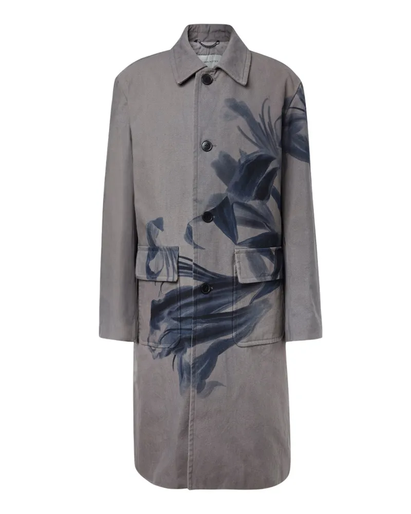 Dries van Noten Randale Baumwoll-Trenchcoat mit Blumenmuster Grey