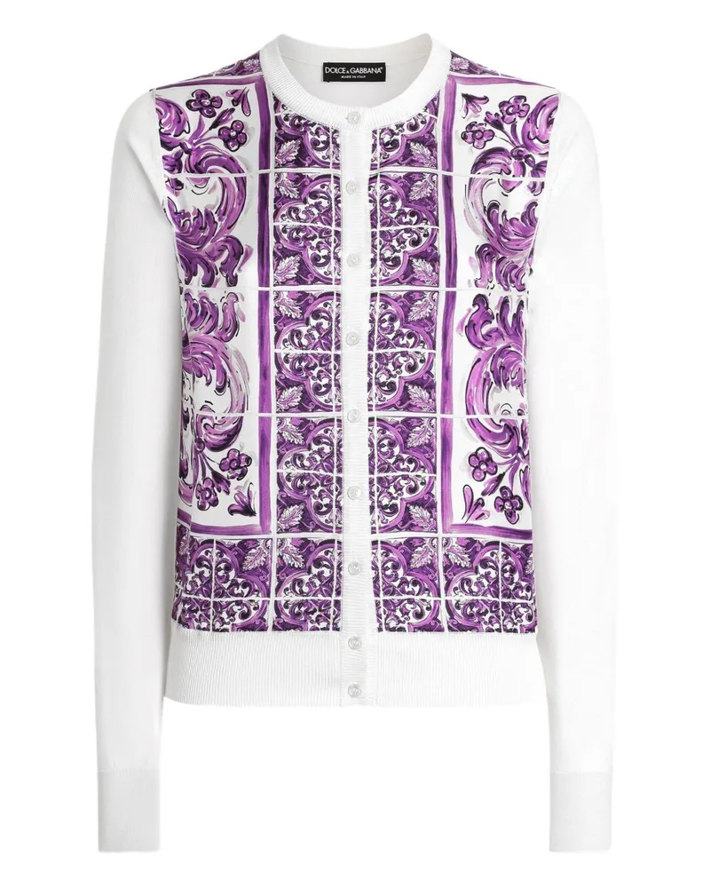 Dolce & Gabbana Maiolica Print Silk Cardigan Purple
