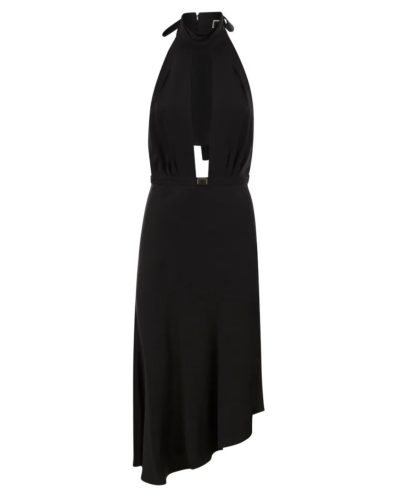 Elisabetta Franchi Satin Midi Kleid mit asymmetrischem Rock Black