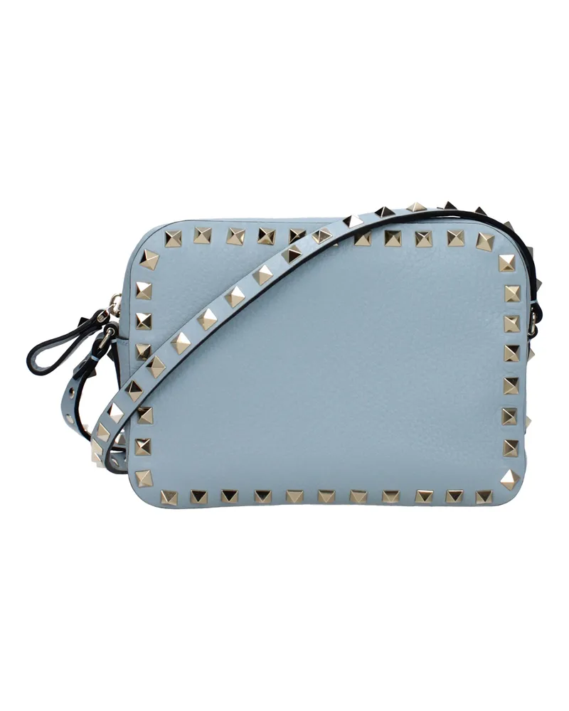 Valentino Garavani Damens Rockstud Umhängetasche aus blauem/porzellanfarbenem Leder -