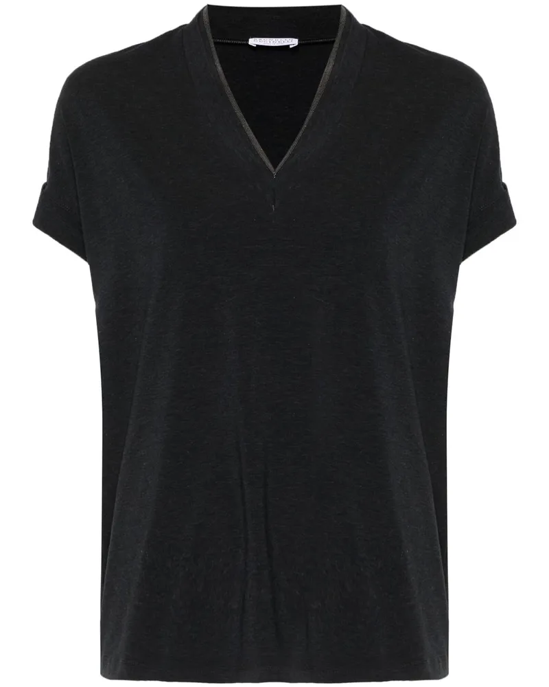 Brunello Cucinelli Cotton gegen Nacken -T -Shirt Grey