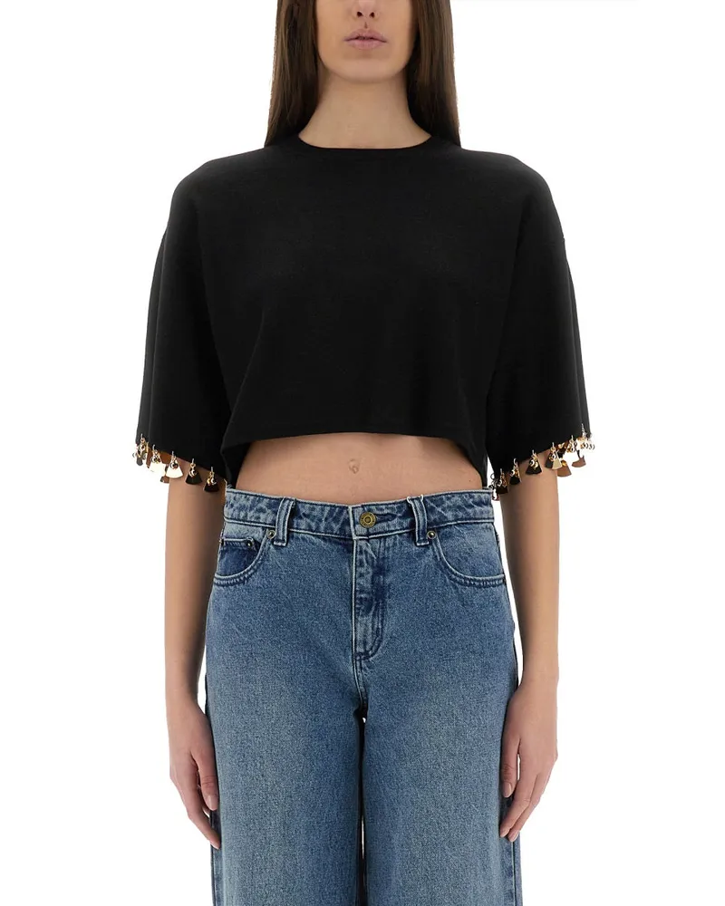 Paco Rabanne Strick -Ernte -T -Shirt Black