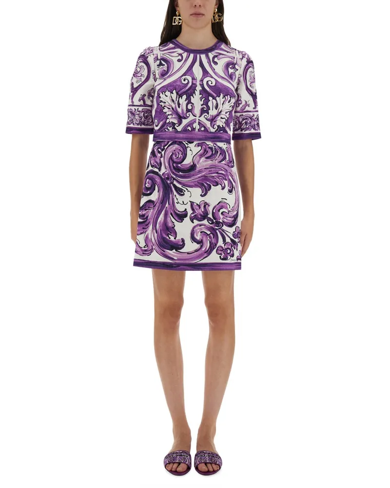 Dolce & Gabbana Majolica Print Mini Kleid Multicolour