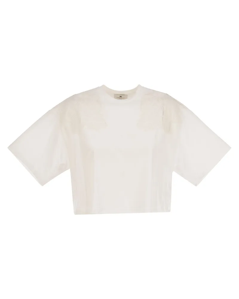 Elisabetta Franchi Boxy Cut Jersey T Shirt Chalk