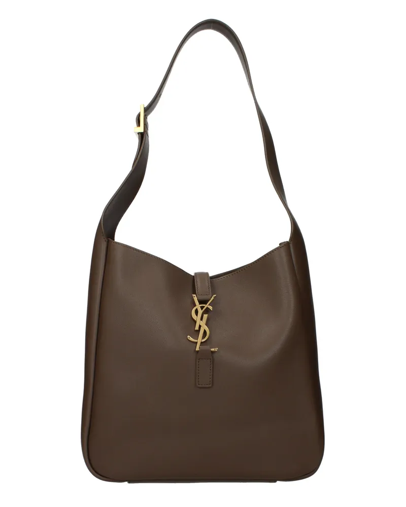Saint Laurent Le 5a7 Damens Umhängetasche aus braunem/pekannussbraunem Leder -