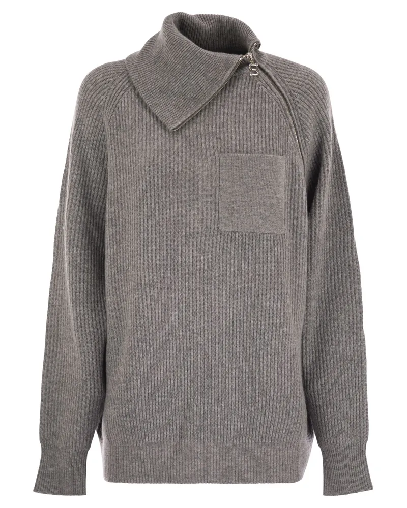 SPORTMAX Salpa Cashmere Mischpullover mit Reißverschluss Grey