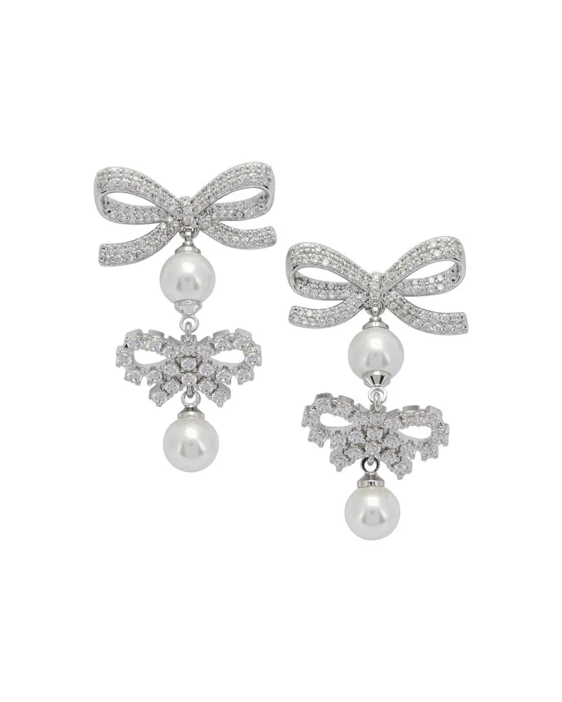 Self-Portrait Selbstporträt-Ohrringe mit Schleifen und Perlen Silver