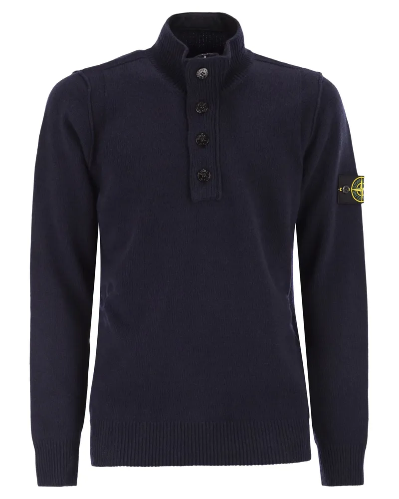 Stone Island Pullover mit kurzem Reißverschluss und Filzdetails Navy