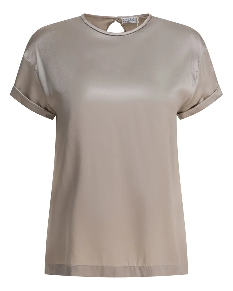 Brunello Cucinelli Seiden-T-Shirt mit Rundhalsausschnitt Silver